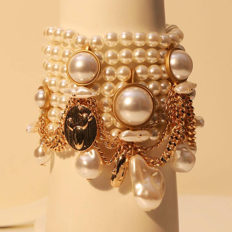 Opulent Pearlies Bracelet with Textured Gold Details