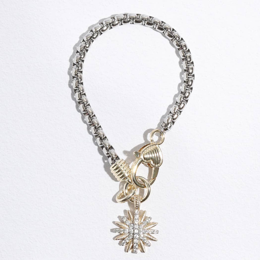 Starburst CZ Two-Toned Chain Design Bracelet