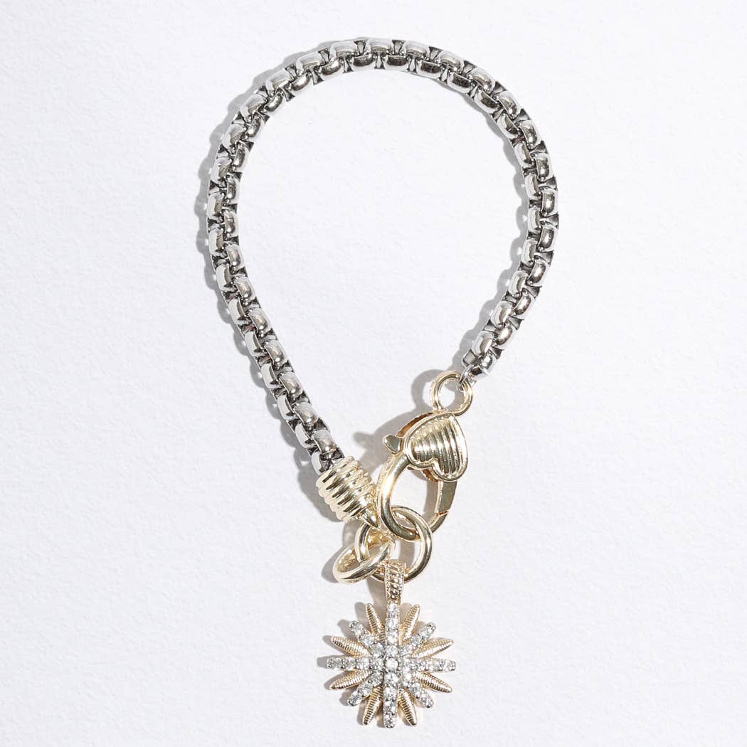 Starburst CZ Two-Toned Chain Design Bracelet