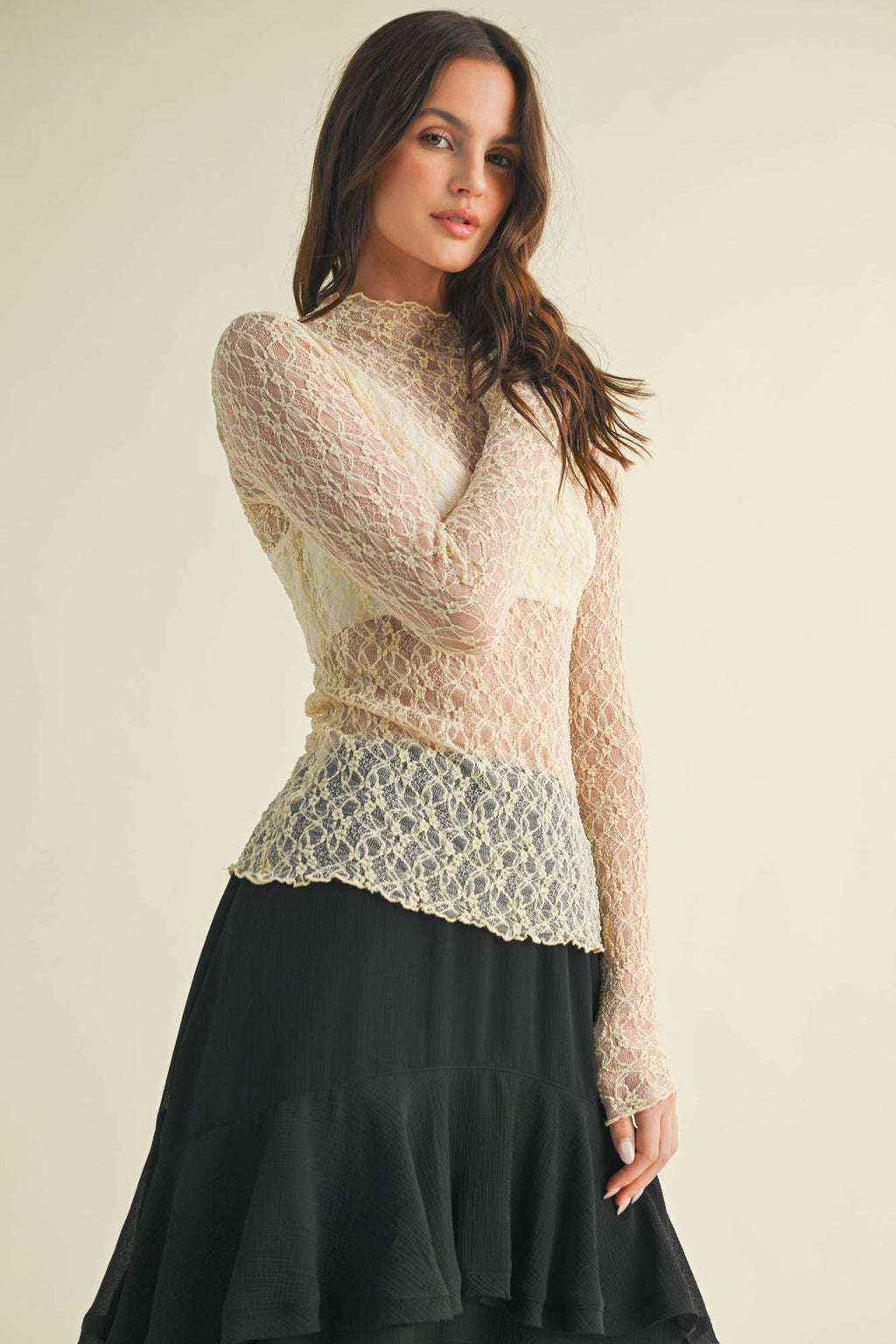 Demi Softened Versatile Lace Mock Neck Top