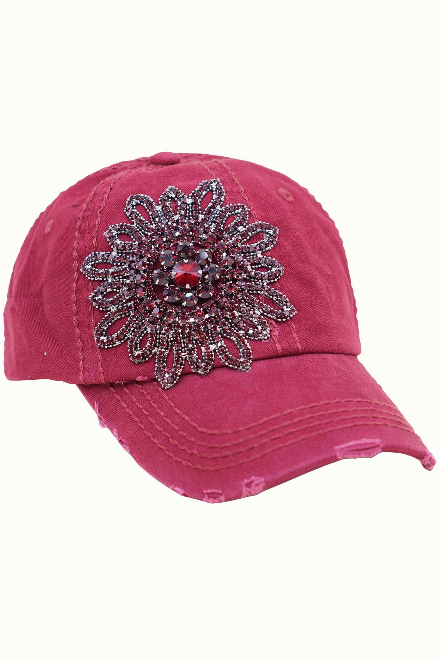 Sunflower Bejeweled Glitz Distressed Cap, Adjustable