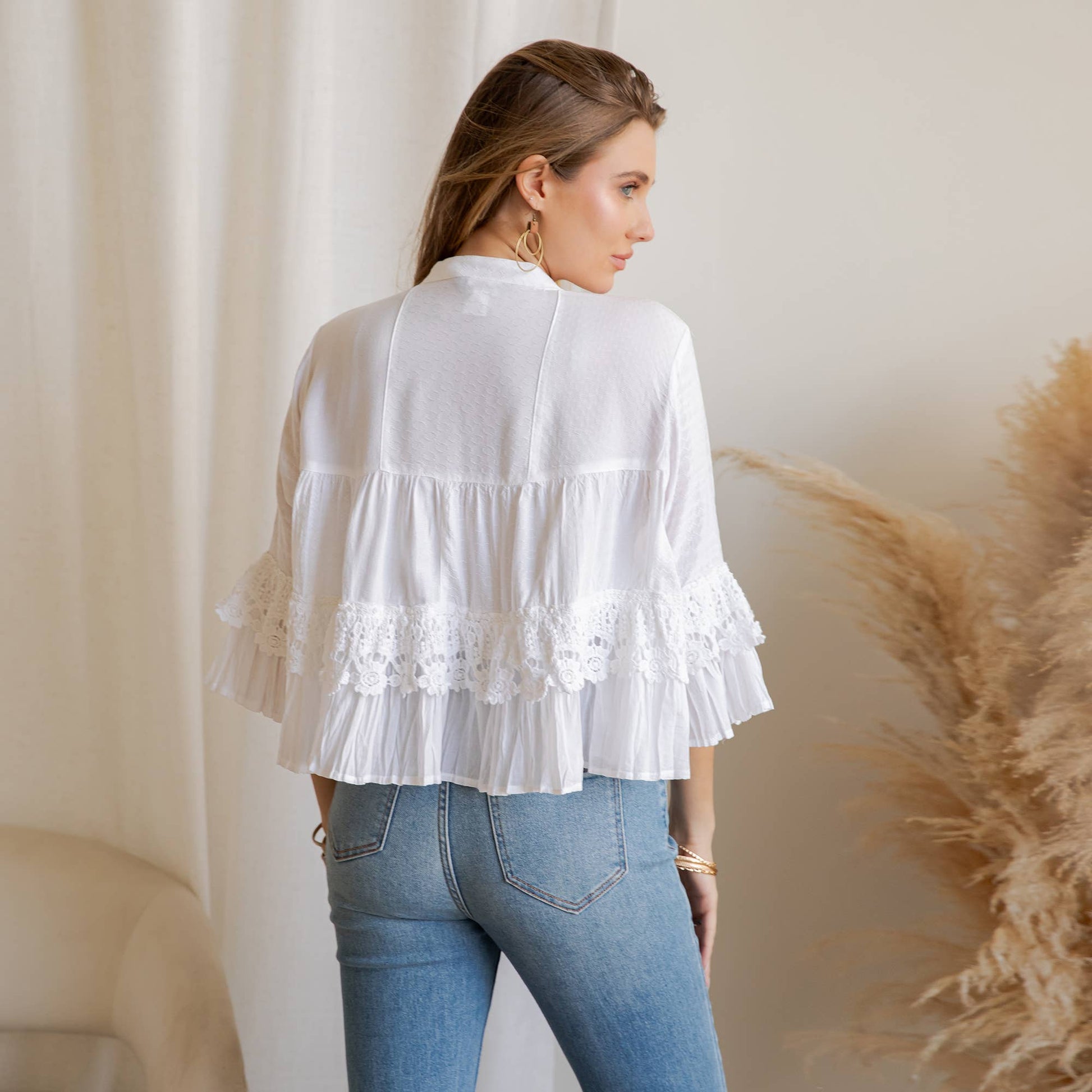Boho Tiered Crochet Lace Open Front Shrug