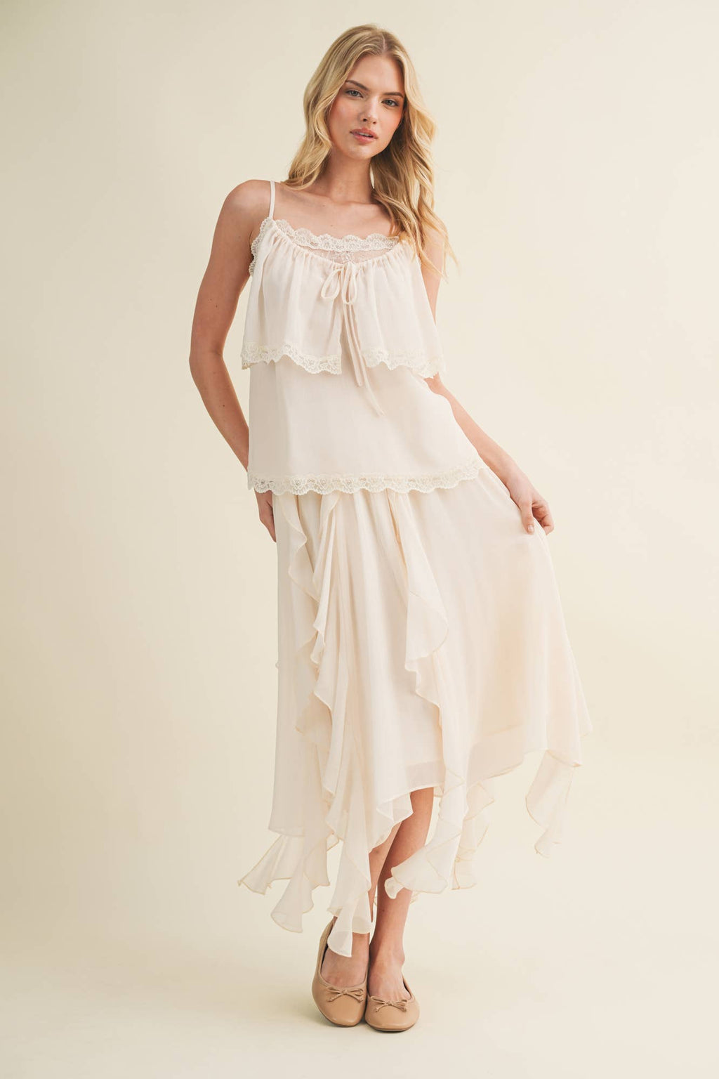 Delicate Lace Inset Tiered Camisole