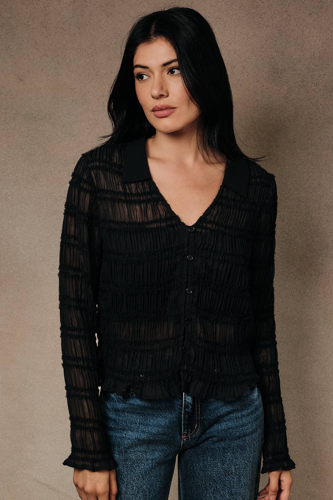 Solange Sheer Button Down Shirt