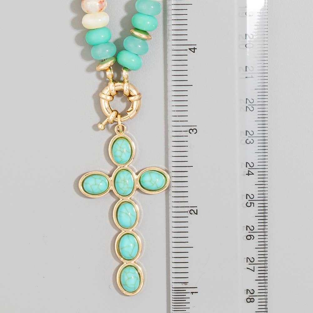 Semi Precious Stone Cross Pendant Necklace
