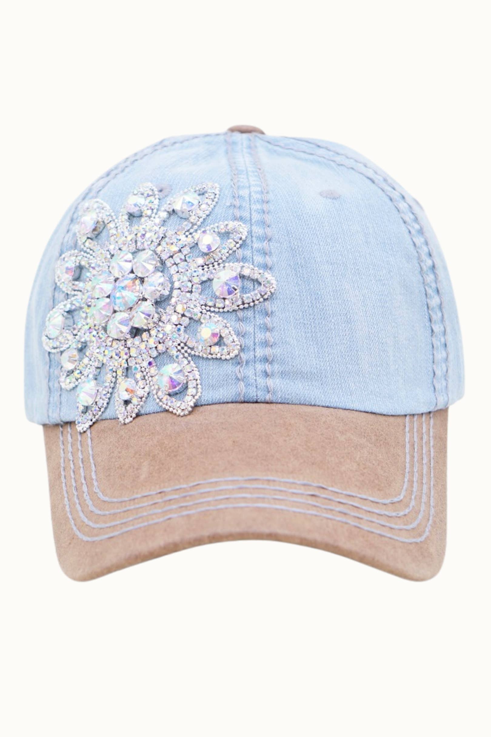Sunflower Bejeweled Glitz Two-Toned Cap, Adjustable