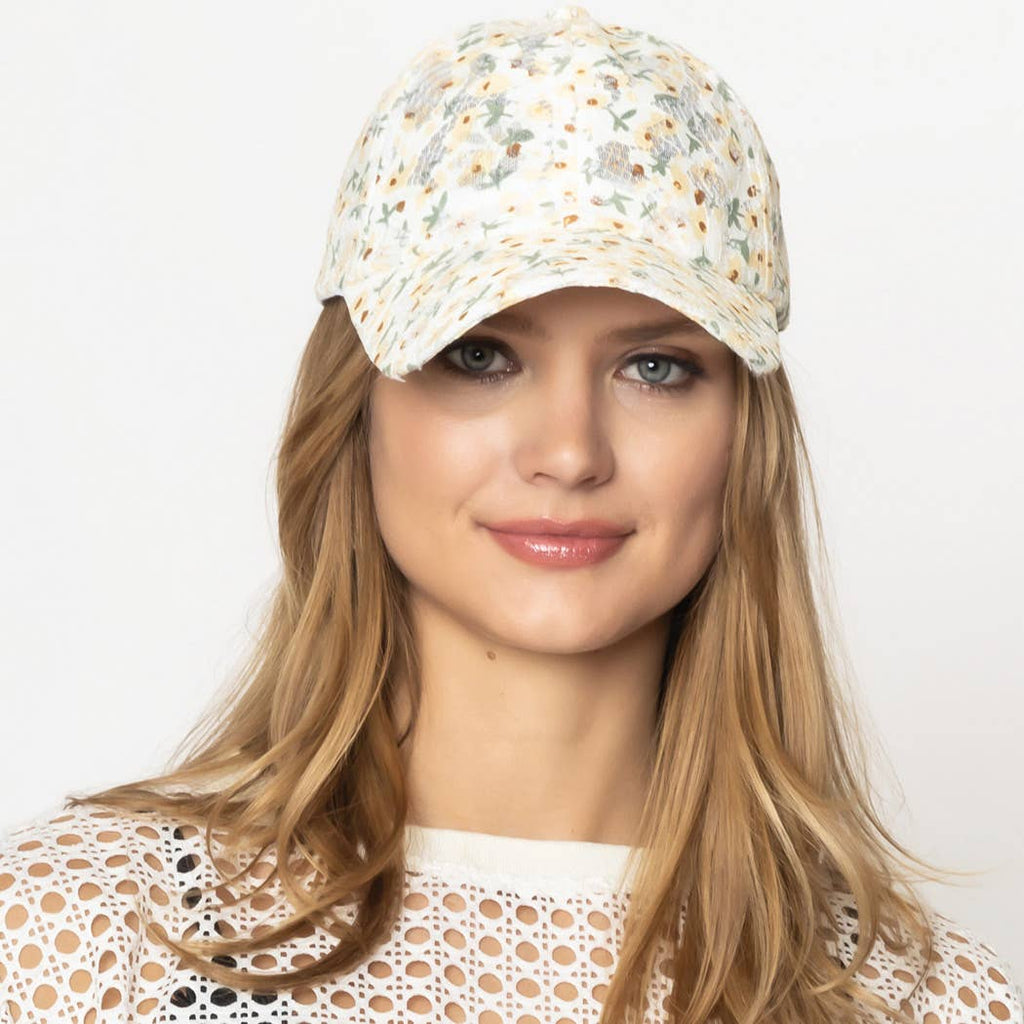 Lacey Floral Print Baseball Cap
