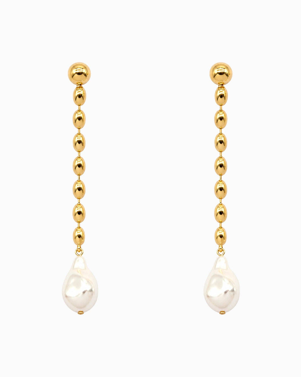 Gold Oval Chain Pearl Drop Earrings