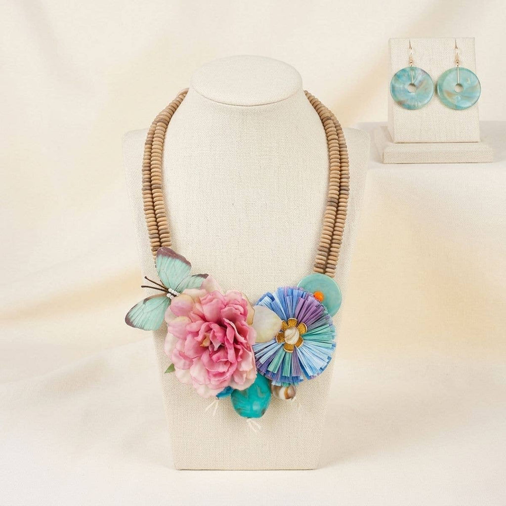 Seaside Hues Butterfly Garden Bead Bib Necklace