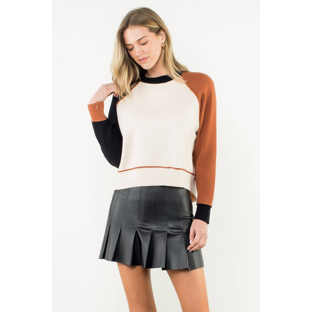 Solange Color Block Sweater - Classic Crew Neck Long Sleeve
