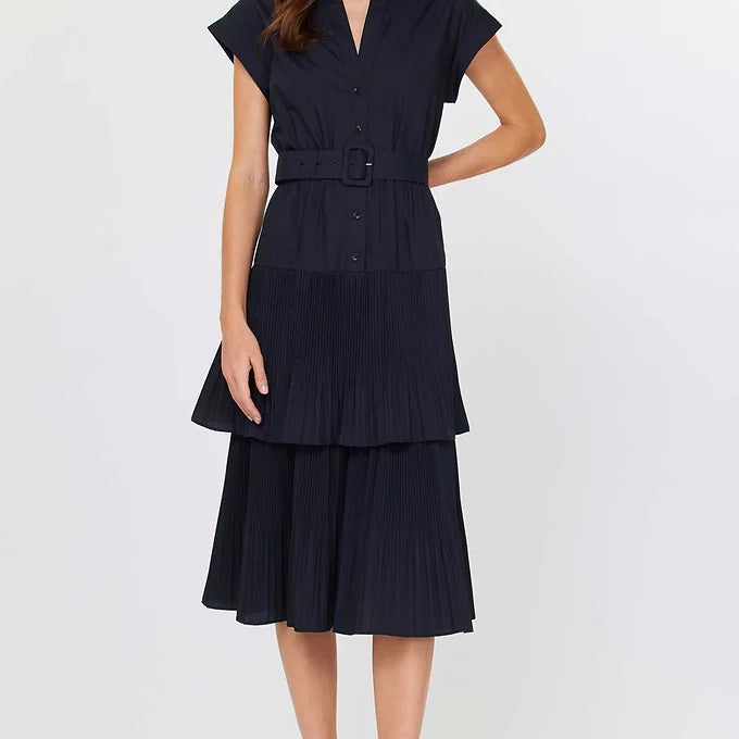 Melinda Tiered Midi Dress w/ Buckle