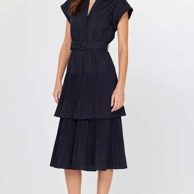 Melinda Tiered Midi Dress w/ Buckle