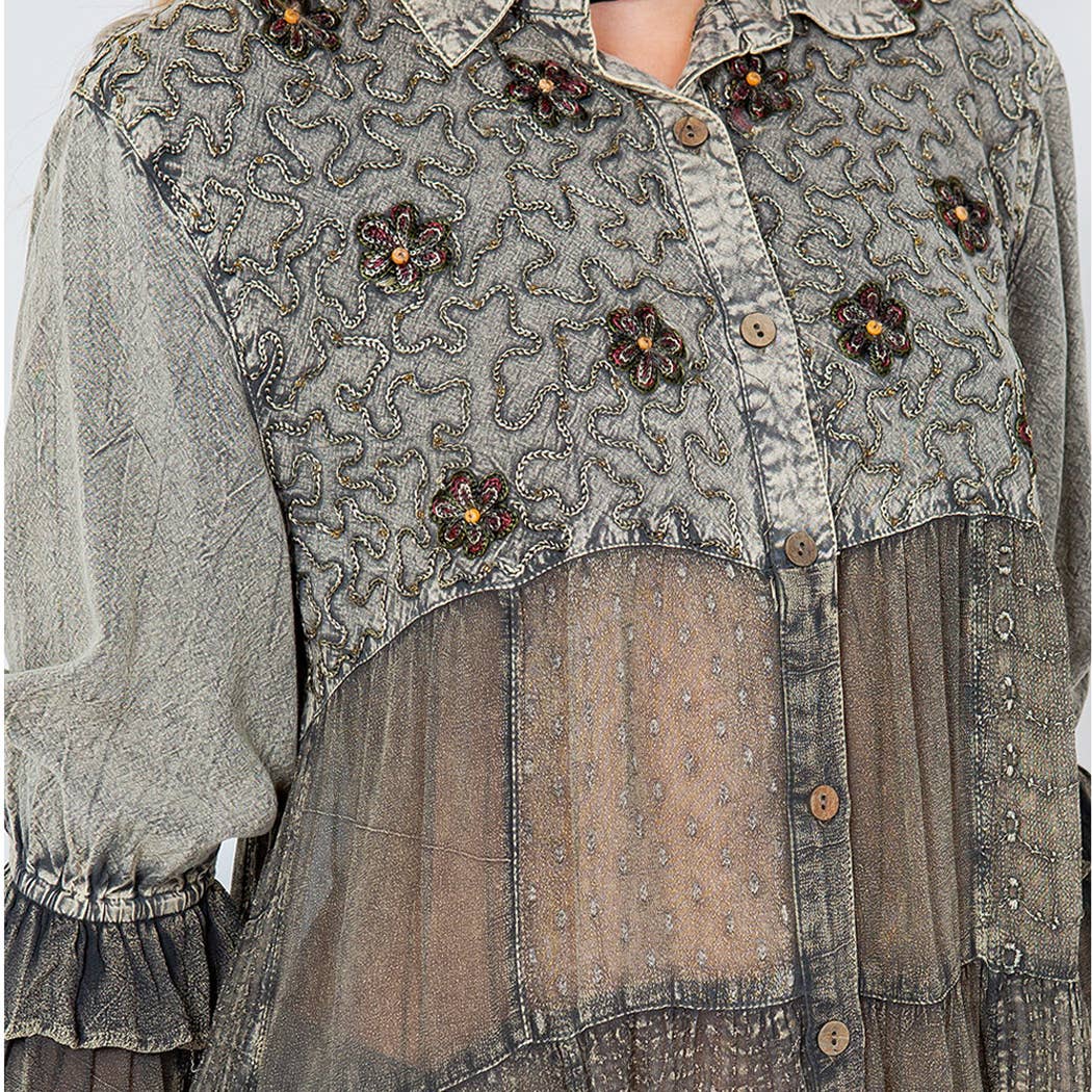 Chasing Daylight Embroidered Button-Down Tunic