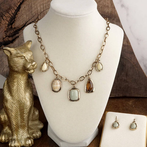 Acrylic Gemstone Charm Necklace Set - Silver Gold – Vintage Pop of Color