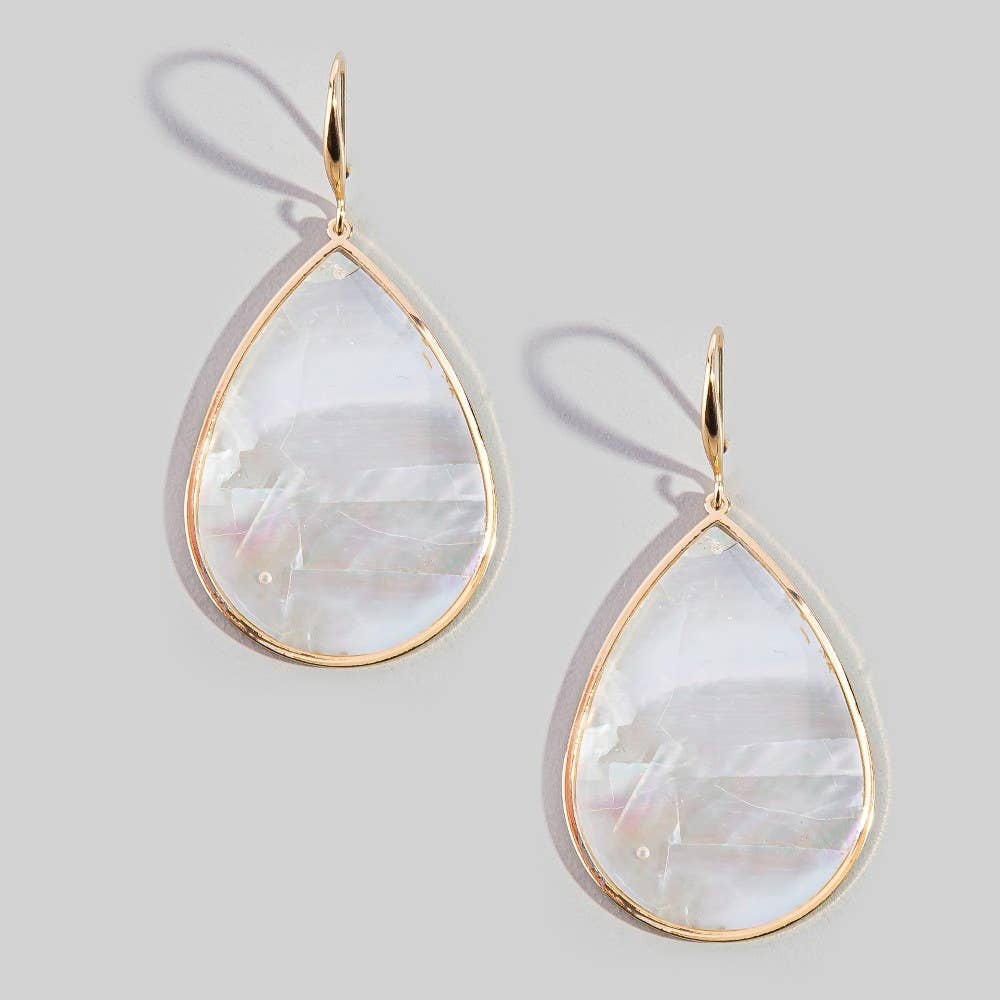 Gold Bezel Iridescent Shell Dangle Earrings