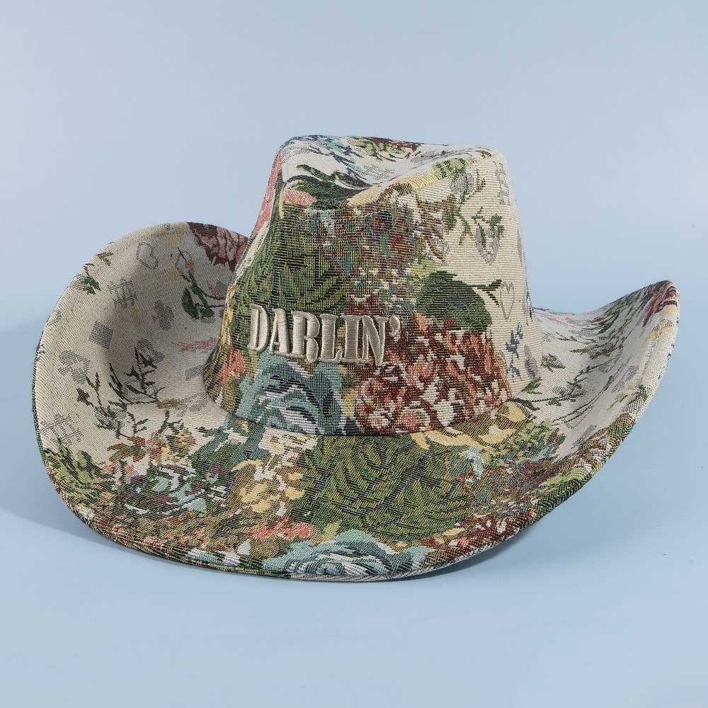 Darlin Embroidered Floral Tapestry Cowboy Hat
