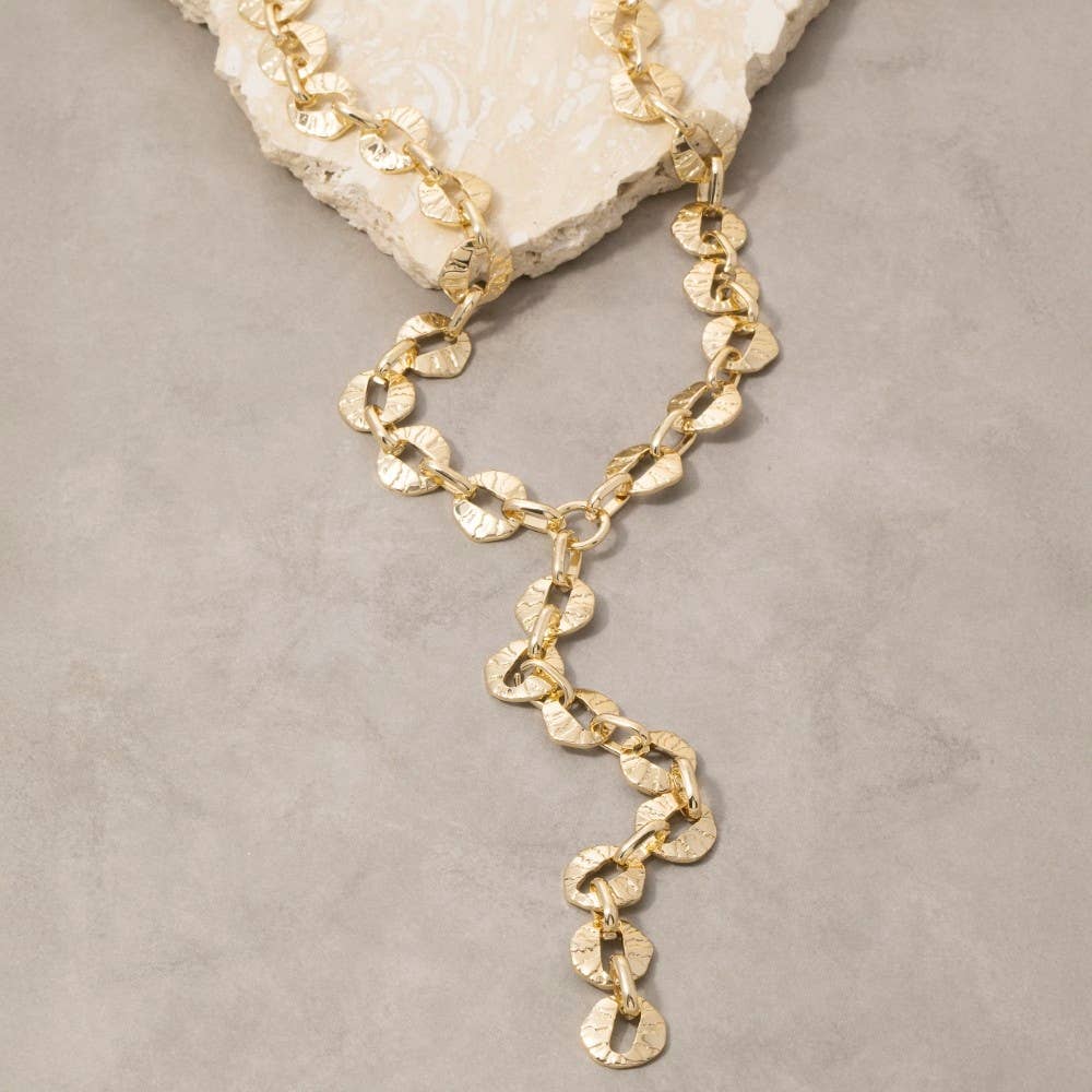 Hammered Coin Disc Lariat Y-Necklace