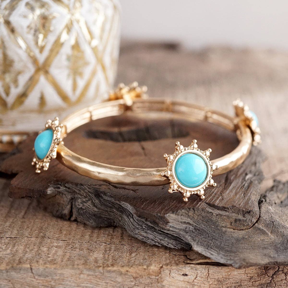 Suncrest Glow – Hammered Charm Bangle