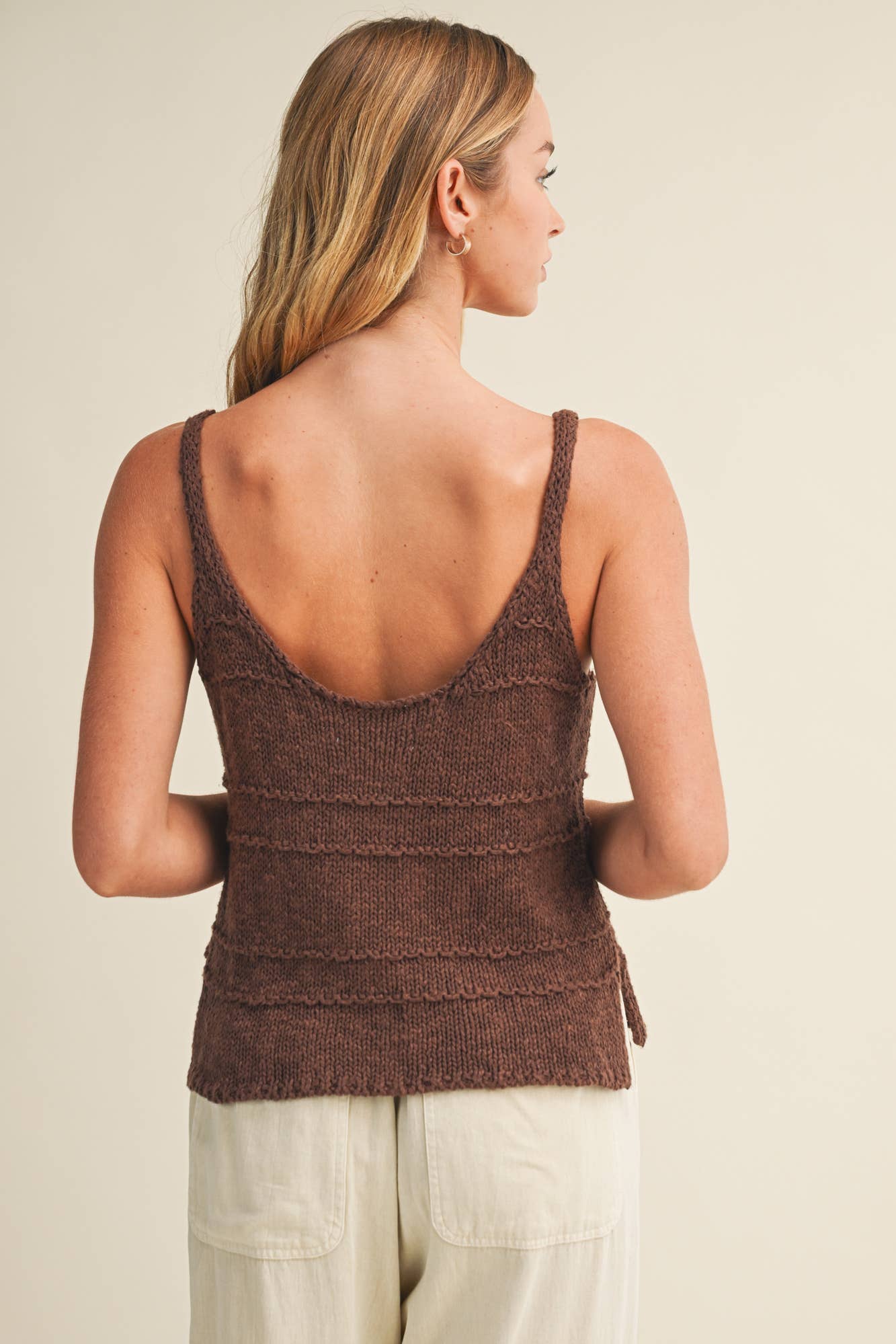 Tiered Textured Button-Front Sweater Knit Cami
