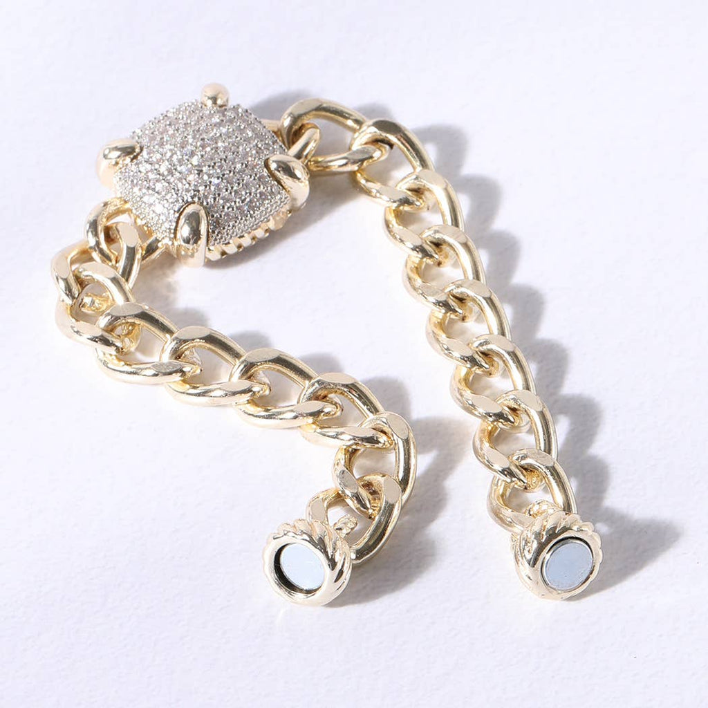 Gold CZ Stone Square Chain Magnetic Bracelet