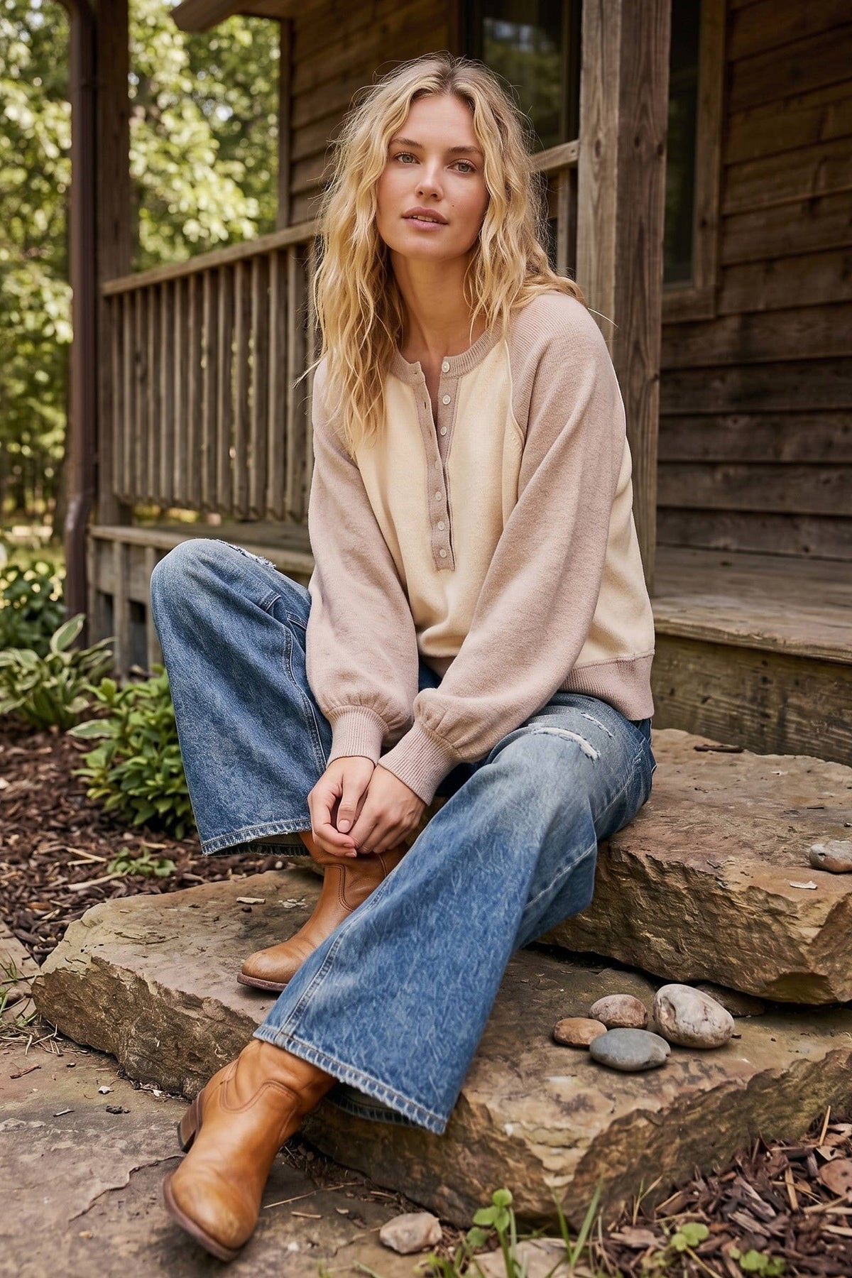 Brielle Color Block Henley Sweater