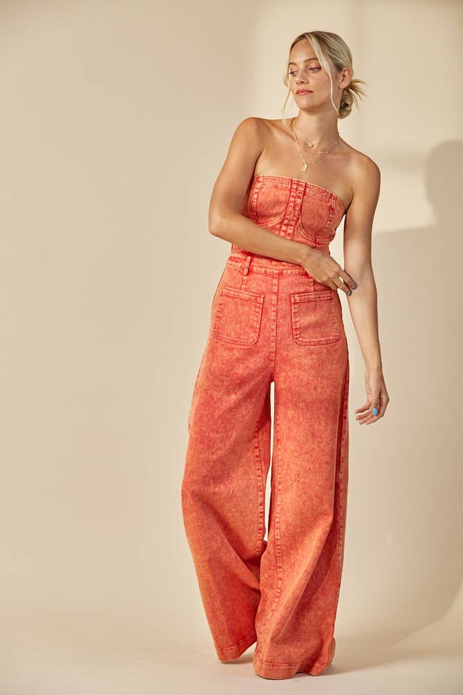 Boho Babe Mineral Wash Wide Leg Jumpsuit