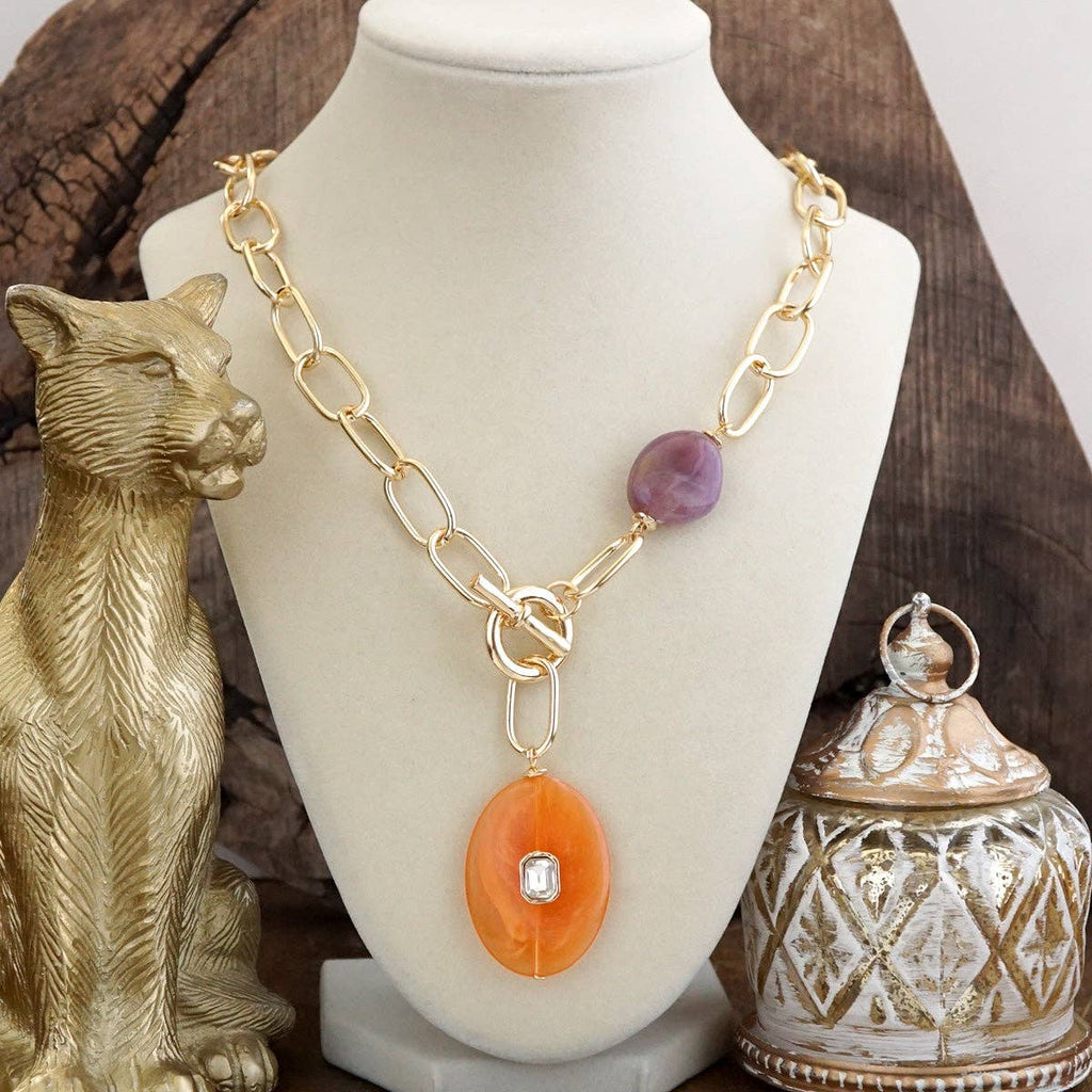 Prism Drift – Marbled Acrylic Stone Lariat Necklace