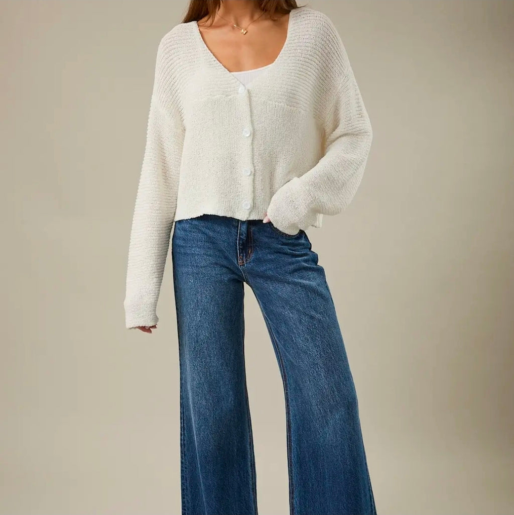 Annie White V- Neck Cardigan