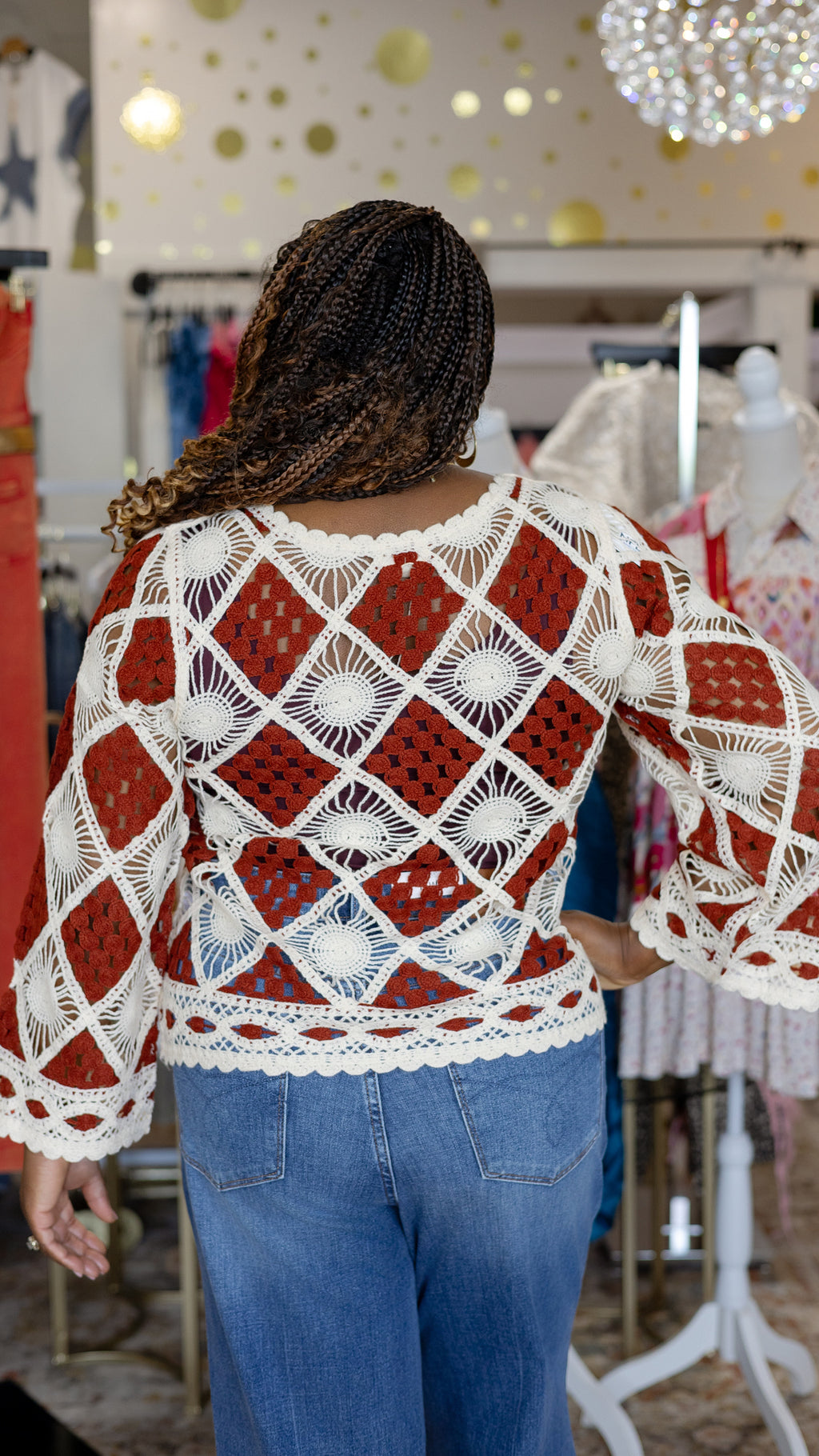 Mariah Crochet Sweater - Burgundy & Ivory