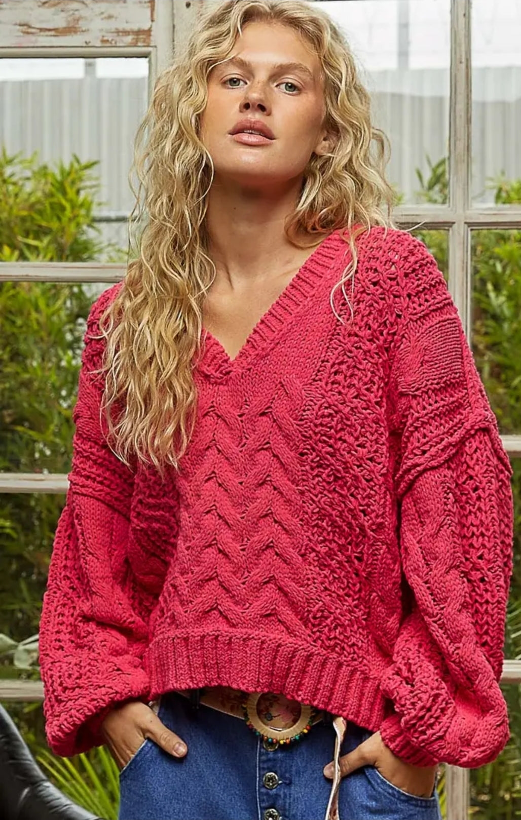 Cara by Pol Chenille V-Neck Sweater