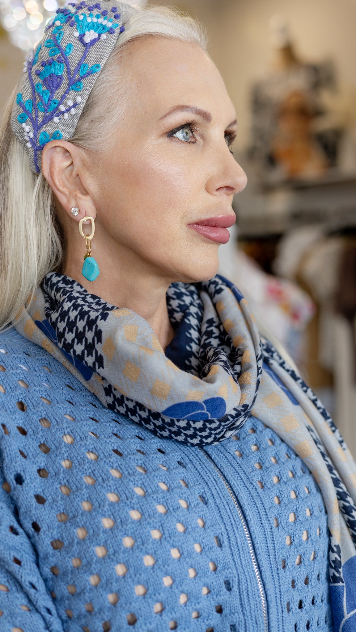 Nelly by Elan Zip-Up Cardigan - Gorgeous Blue Crochet