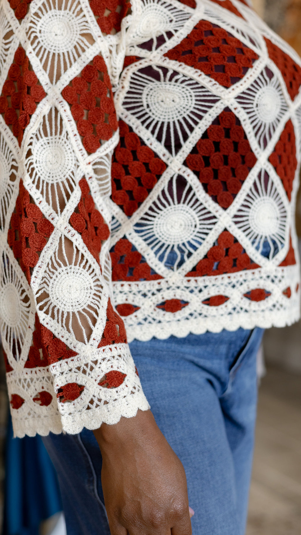 Mariah Crochet Sweater - Burgundy & Ivory