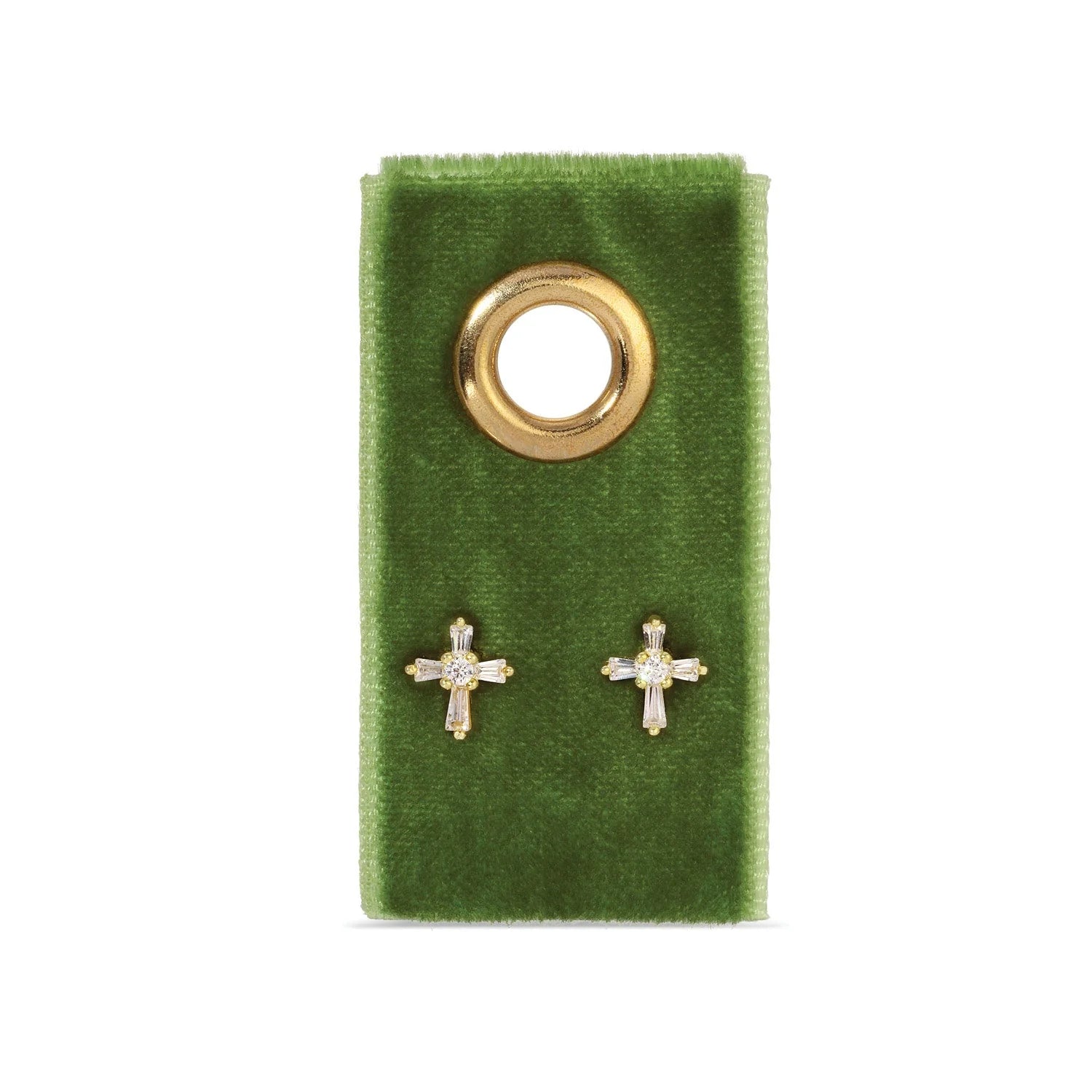Splendid Iris Baguette Cross Studs on Velvet Gift Tag
