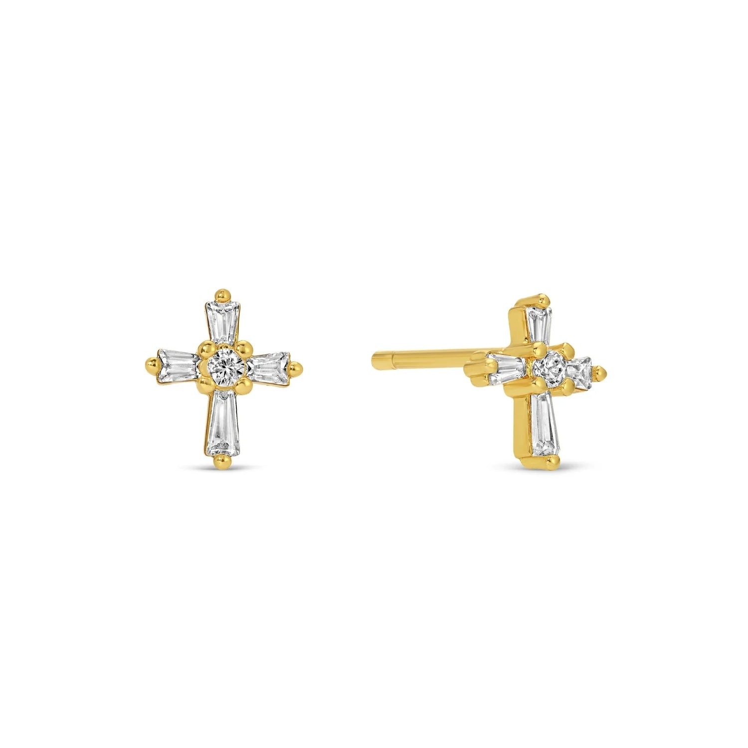 Splendid Iris Baguette Cross Studs on Velvet Gift Tag