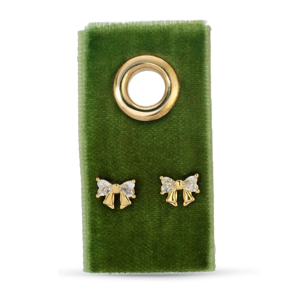 Splendid Iris CZ Bow Studs on Velvet Gift Tag