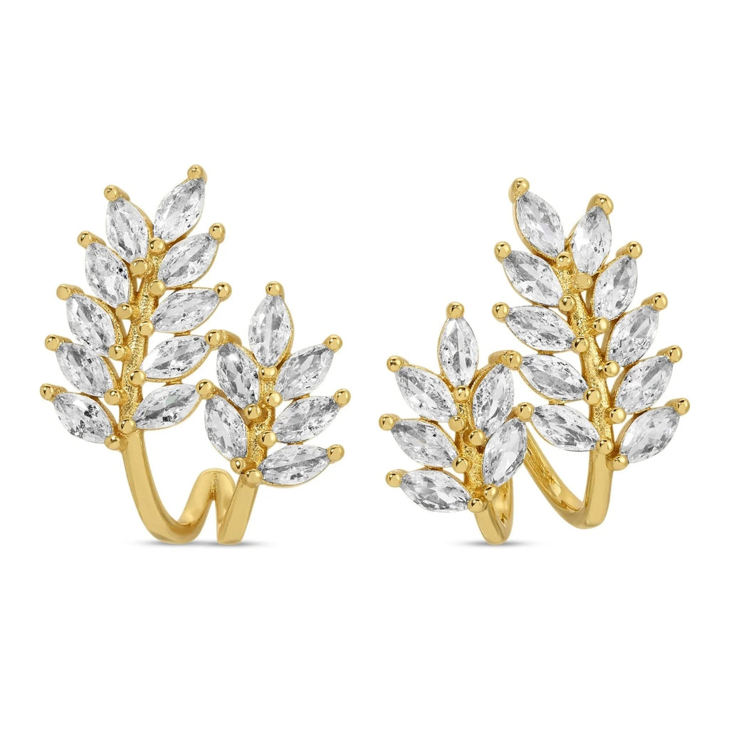 Splendid Iris Fun with Nature CZ Leaf Hoop Earrings