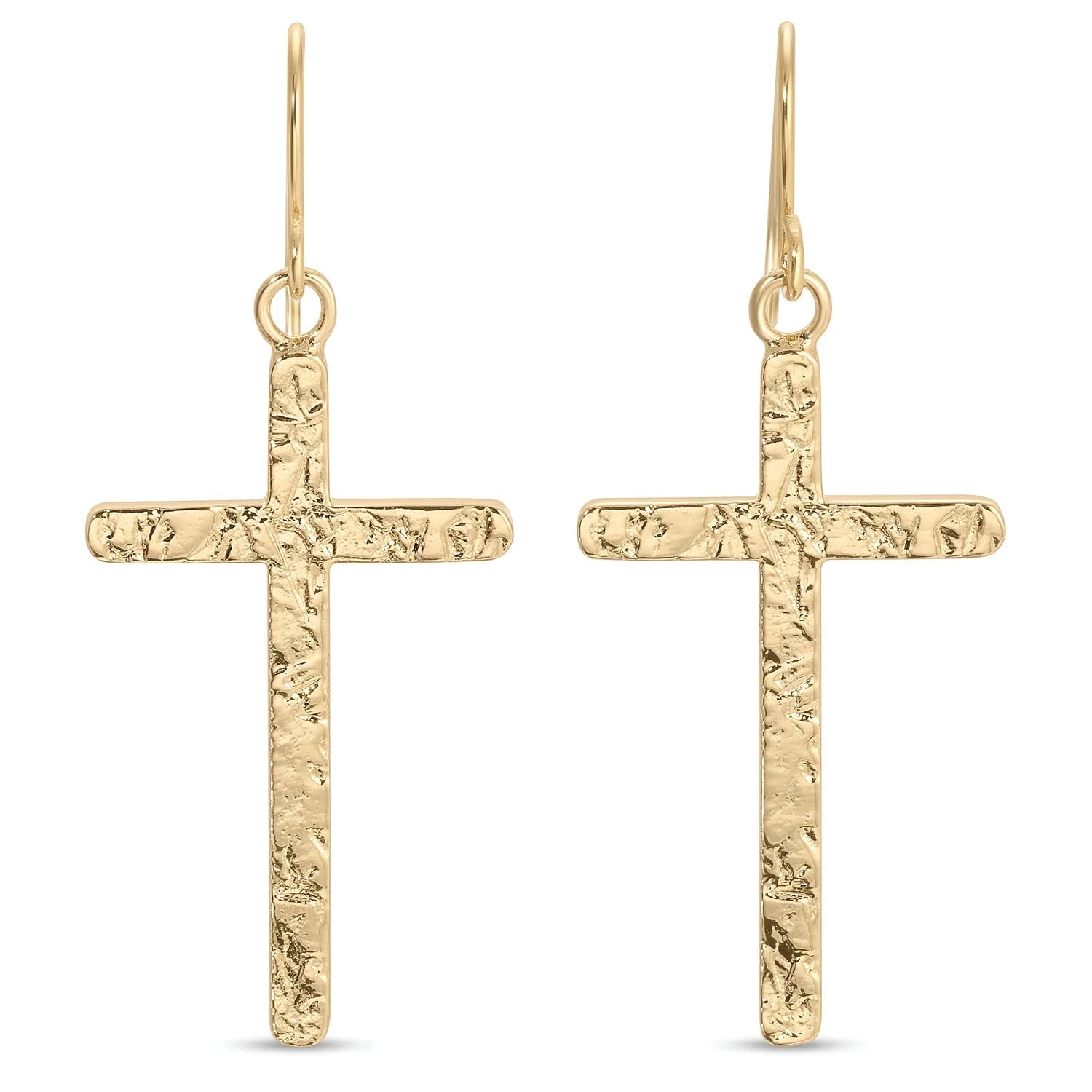 Splendid Iris Long Gilded Cross Earrings