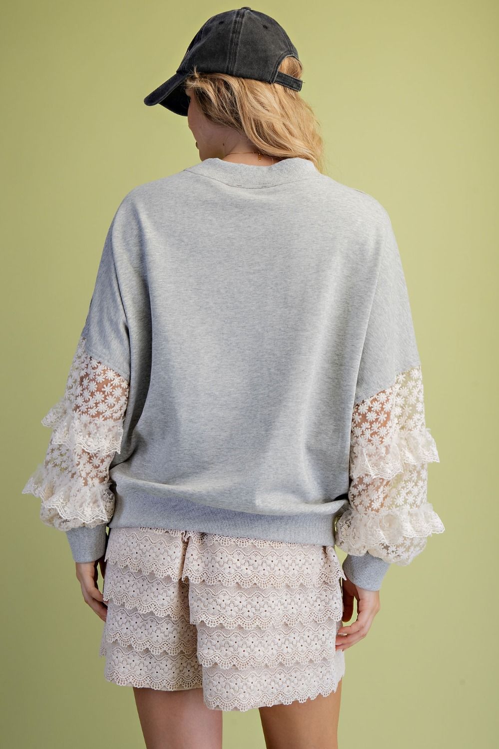 Marcelline Lace Sleeve Terry Pullover