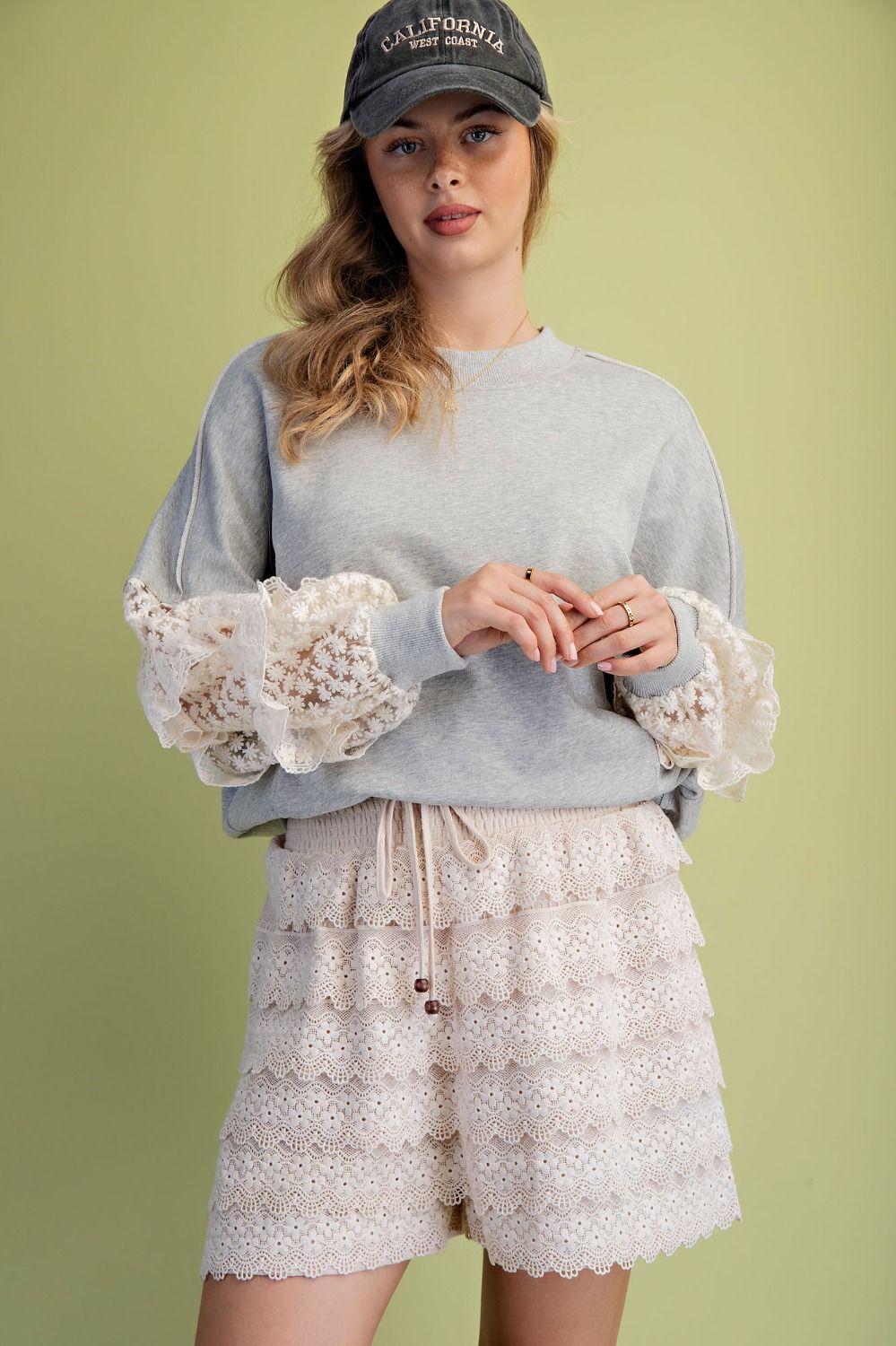 Marcelline Lace Sleeve Terry Pullover